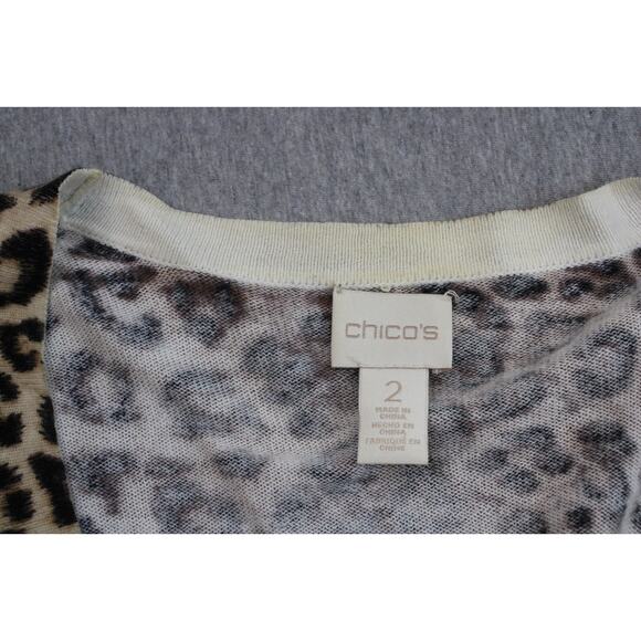 Chico's Cardigan Sweater Womens 2 (12/L) Leopard Tight Knit Button Front - Picture 4 of 7